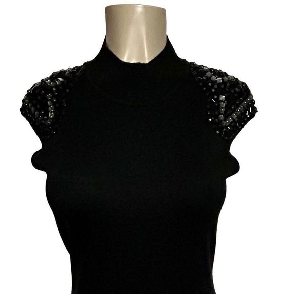 Design History Sweater Dress Women's Medium Black Fitted Cap Sleeves Embellished - Picture 10 of 12